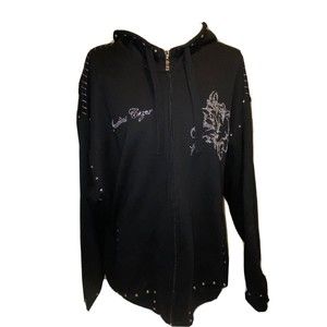 Vtg 90s Jweelius Cezer Black Embellished Graphic Logo Men’s TRACK JACKET SZ 2XL